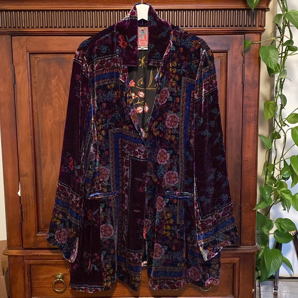 Johnny Was Purple Floral Velvet Blazer